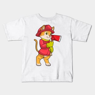 Cat as Firefighter with Ax Kids T-Shirt